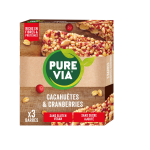 Barres crales cacahutes et cranberries purevia - la boite de 3 barres de 35g