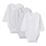Body bb blanc / gris coton bio ds la naissance tex baby - le lot de 3 bodies