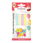 Bougies d'anniversaire avec supports plastiques la pateliere - le paquet de 16