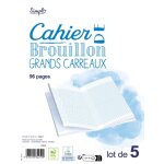 Cahier 17 x 22 cm - 96 pages - grands carreaux simpl - le lot de 5 cahier