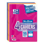 Cahier openflex - 24 x 32cm - 96 pages - grands carreaux oxford - le lot de 4 cahiers
