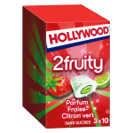 Chewing gum 2 fruity fraise citron vert sans sucres hollywood - les 3 boites de 10 drages