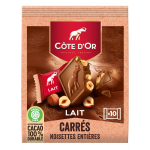 Carrs chocolats lait noisettes entires cote d'or - le paquet de 10 carrs - 200 g
