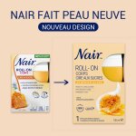 Cire roll - on corps peau sche et sensible lait et miel nair - le roll - on de 100 ml + 10 bandes