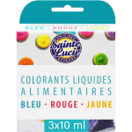 Colorants alimentaires liquides bleu rouge jaune sainte lucie - le paquet de 3 flacons