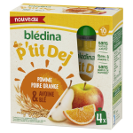 Compote bb ds 10 mois pomme poire orange et avoine bl bledina - les 4 gourdes de 85g