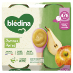 Compote bébé dès 4 - 6 mois pommes poires bledina - les 4 pots de 130g Compote bébé dès 4 - 6 mois pommes poires bledina - les 4 pots de 130g