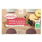 Compotes bb ds 4 mois pomme myrtille sans sucres ajouts bio babybio - les 2 pots de 130g