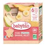 Compotes bb ds 6 mois poire banane sans sucres ajouts bio babybio - les 4 gourdes de 90g