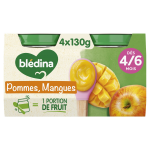 Compote bébé dès 6 mois pommes mangues bledina - les 4 pots de 100g Compote bébé dès 6 mois pommes mangues bledina - les 4 pots de 100g