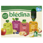 Compote bb assortiment de fruits ds 6 mois bledina - les 8 gourdes de 90g