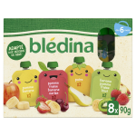 Compote bb assortiments de fruits ds 6 mois bledina - les 8 gourdes de 90g