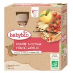 Compotes bb  boire ds 6 mois pomme fraise vanille sans sucres ajouts bio babybio - les 4 gourdes ...