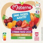 Compotes pomme, cerise, fraise cassis, mirabelle sans sucres ajouts materne - les 12 coupelles de 100g ...