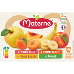 Compotes pomme, pêche, abricot, banane materne - les 16 coupelles de 100g Compotes pomme, pêche, abricot, banane materne - les 16 coupelles de 100g