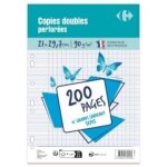 Copie doubles 21x29, 7 - grands carreaux - 200pages carrefour - le lot de 200 copies doubles