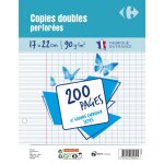 Copies doubles perfores 17 cm x 22 cm - 200 feuilles - grands carreaux carrefour - le lot de 200 copies ...