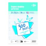 Copies doubles perfores 21 cm x 29, 7 cm - 300 feuilles - grands carreaux carrefour - le lot de 300 ...