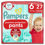 Couches - culottes taille 6 15kg + premium protection pants pampers - le paquet de 27 couches