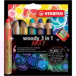 Crayon de couleur woody 3in1 arty stabilo - le lot de 6 crayons de couleur