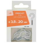 Crochet plastifi 3, 5 x 20mm - le lot de 6 trefilaction - le lot de 6 crochets