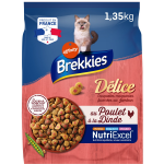 Croquettes pour chat adulte fourres jambon poulet dinde lgume brekkies - le sac d'1, 35kg