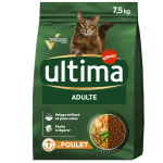Croquettes pour chat adulte poulet ultima - le sac de 7, 5kg