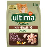 Croquettes pour chat adulte sans crales dinde ultima nature - le sac d'1, 1kg