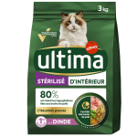 Croquettes pour chat adulte strilis d'intrieur dinde orge ultima - le sac de 3kg