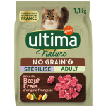 Croquettes pour chat adulte strilis sans crales boeuf ultima nature - le sac d'1, 1kg