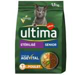 Croquettes pour chat snior strilis poulet agevital + 10 ultima - le sac d'1, 5kg