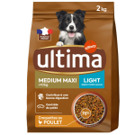 Croquettes pour chien adulte medium + 10kg light poulet ultima - le sac de 2kg Croquettes pour chien adulte medium + 10kg light poulet ultima - le sac de 2kg