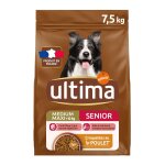 Croquettes pour chien sénior medium maxi + 10kg poulet ultima - le sac de 7, 5kg Croquettes pour chien sénior medium maxi + 10kg poulet ultima - le sac de 7, 5kg