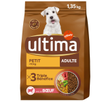 Croquettes pour chien adulte petit <10kg boeuf ultima - le sac de 1, 35kg