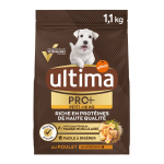 Croquettes pour chien adulte petit <10kg digestion facile poulet pro + ultima - le sachet de 1, 1kg Croquettes pour chien adulte petit <10kg digestion facile poulet pro + ultima - le sachet de 1, 1kg