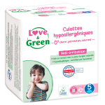 Couches - culottes taille 5 12 - 18kg hypoallergniques love & green - le pack de 29 culottes