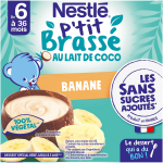 Dessert bb ds 6 mois, au lait de coco banane p'tit brass nestle - le lot de 5 pots de 90g