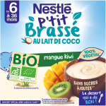 Dessert bb ds + 6 mois, lait de coco mangue & kiwi bio nestle - lot de 6 pots de 90g