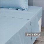 Drap plat bleu clair 100% coton 240x280 cm uni satin tex home - le drap plat
