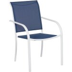Fauteuil de jardin acier blanc et textilene bleu marine empilable tello hyba