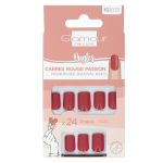 Faux ongles carr�s rouge passion glamour beaute - la boite de 24 pi�ces