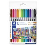 Feutres de coloriages double pointe x12 - 3, 0 mm et 0, 5 - 0, 8 mm couleurs essentielles assorties staedtler ...