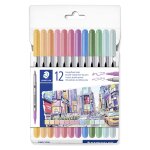 Feutres de coloriages double pointe x12 - 3, 0 mm et 0, 5 - 0, 8 mm couleurs pastel assorties staedtler ...