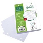 Fiche bristol 12, 5 cm x 20 cm perfore blanche - petits carreaux exacompta - le bloc de 50 fiches