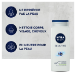 Gel douche homme corps visage cheveux peau sensible sensitive 3 en 1 nivea - le flacon de 500ml