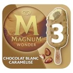 Glace btonnet chocolat blanc au caramel et amandes caramlises magnum - les 3 btonnets de 90ml