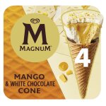 Glace cône mangue et chocolat blanc magnum - la boite de 4 cônes Glace cône mangue et chocolat blanc magnum - la boite de 4 cônes