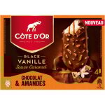 Glace vanille sauce caramel chocolat et amandes cote d'or - la boîte de 4 bâtonnets Glace vanille sauce caramel chocolat et amandes cote d'or - la boîte de 4 bâtonnets