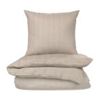 Parure de lit 240x220 cm beige 100% coton housse de couette + 2 taies d'oreiller 65x65 cm tex home - ...