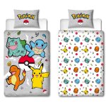 Parure de lit 140x200 cm imprim�e gris 100% coton housse de couette + 1 taie d'oreiller 65x65 cm pokemon ...